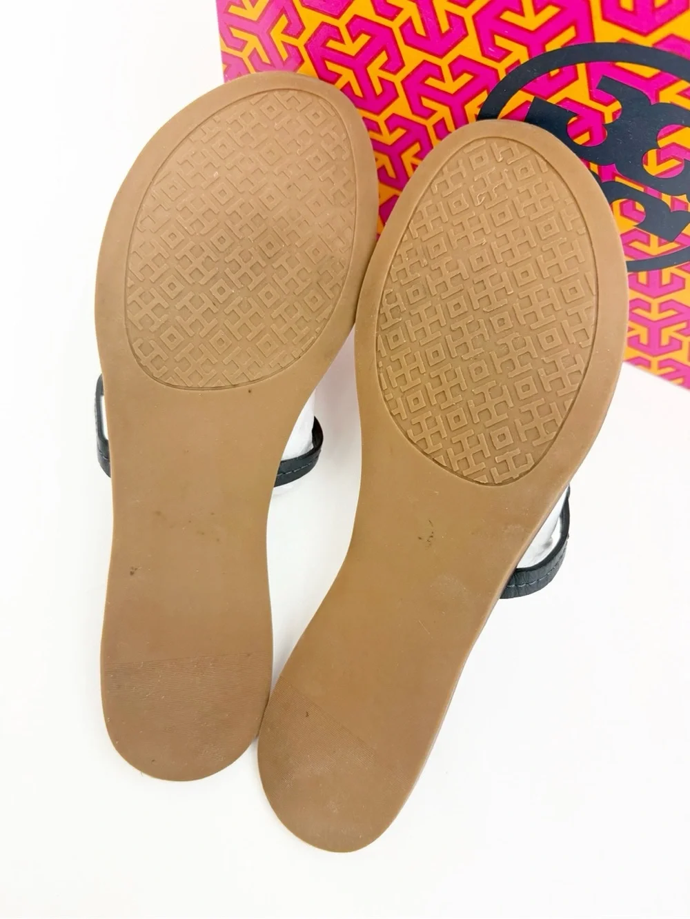 Tory Burch Gabriel Flat Tong Sandals Bright Navy Blue Veg Leather
